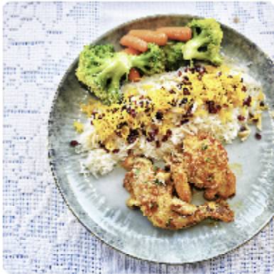 Zeresh Polo with Steamed Chicken