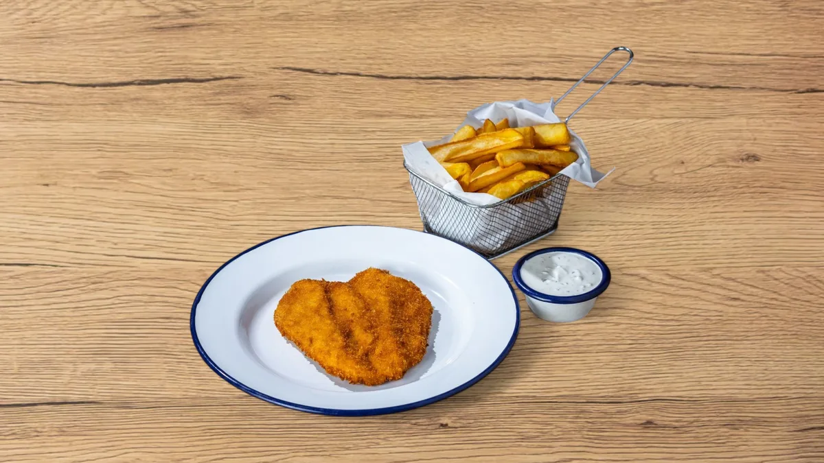 Fried chicken breast, side dish