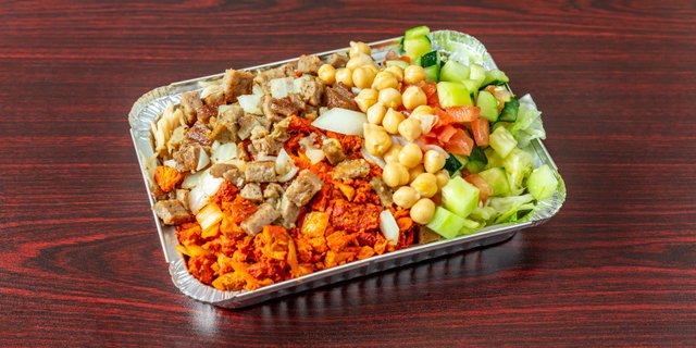 Lamb and Chicken over Rice Tray