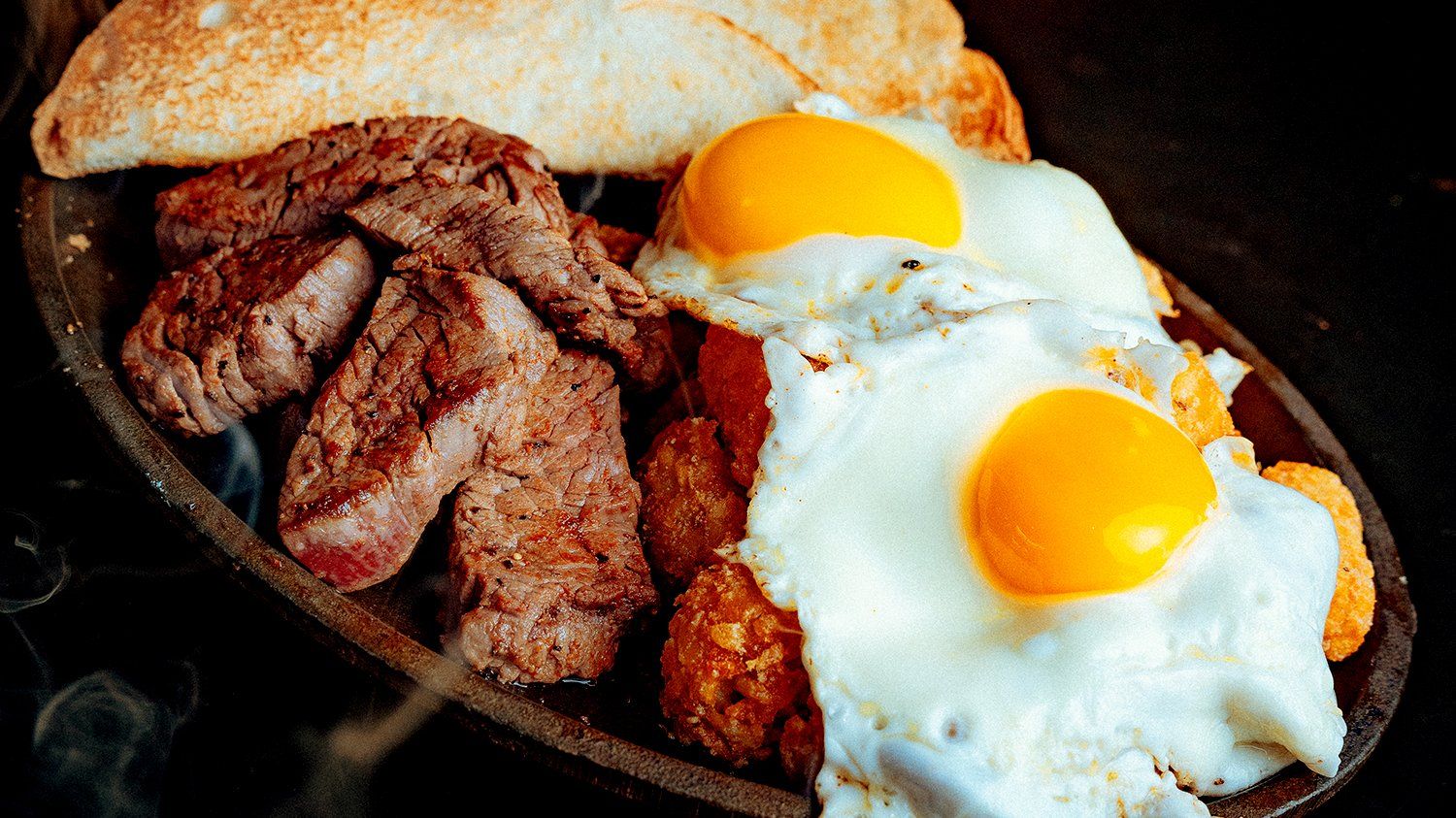 Tenderloin Steak Bites, Tots and Eggs
