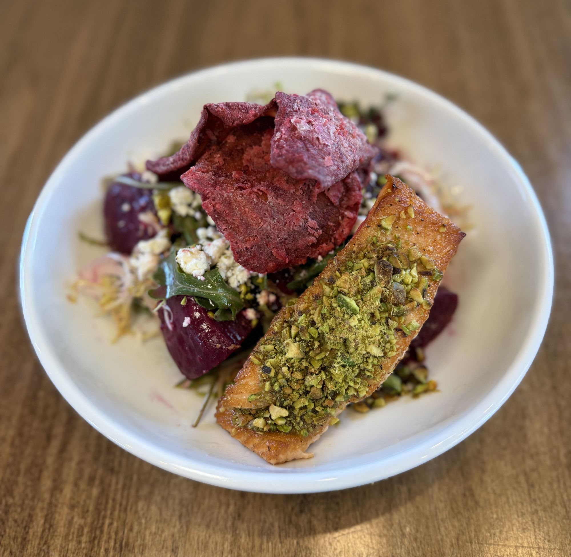 Pistachio Crusted Salmon and Beet Salad