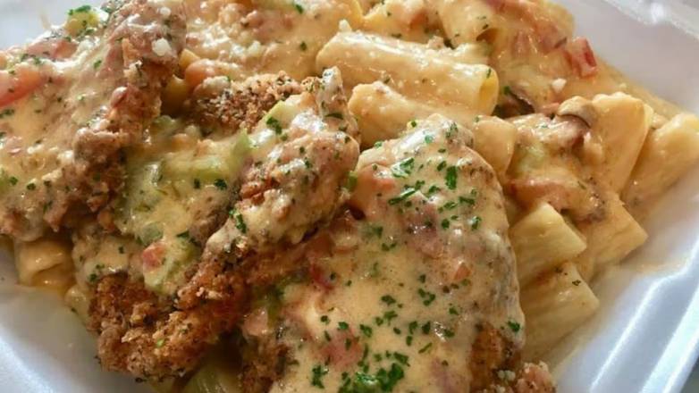 Parm Encrusted Chicken Pasta