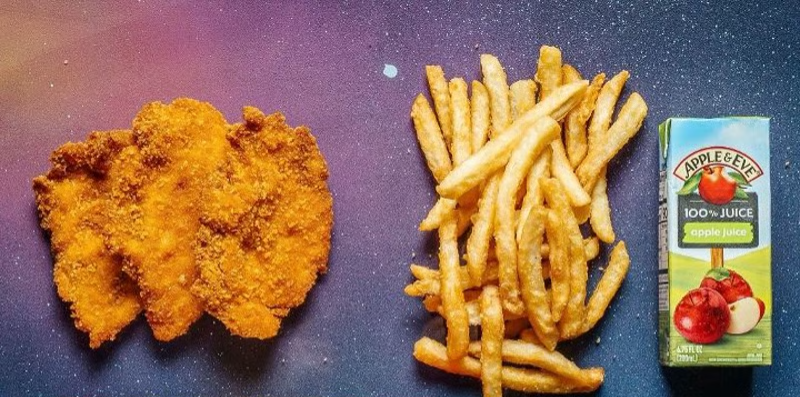 Chicken Fingers, Fries, Juice box and prize