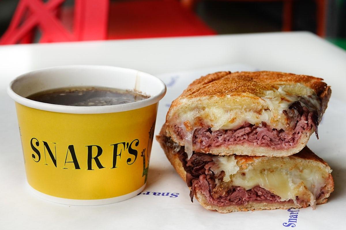 French Dip w/ Roast Beef, Swiss and Provolone Cheese