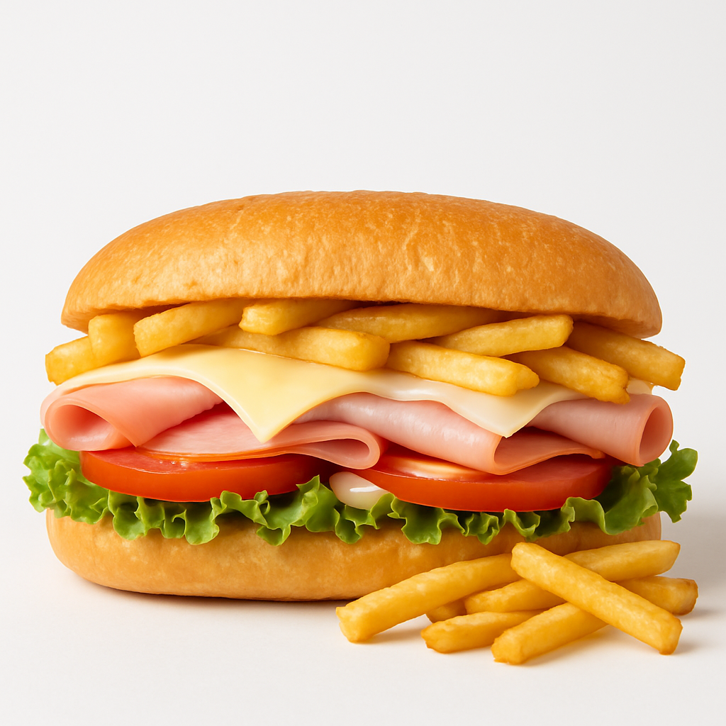 Sándwich Jamón, Queso y Papas Francesas