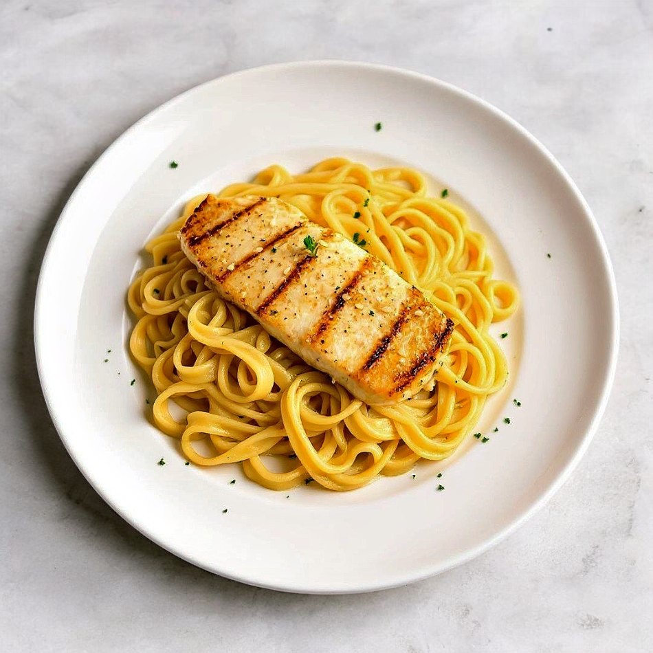 Tallarin A La Mantequilla Y Ajo Con Fileted De Pollo O Pescado