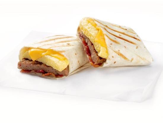 Bacon, Sausage, Egg and Cheese Grilled Breakfast Wrap