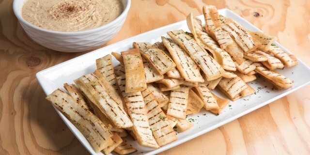 Fried Pita Strips and Hummus