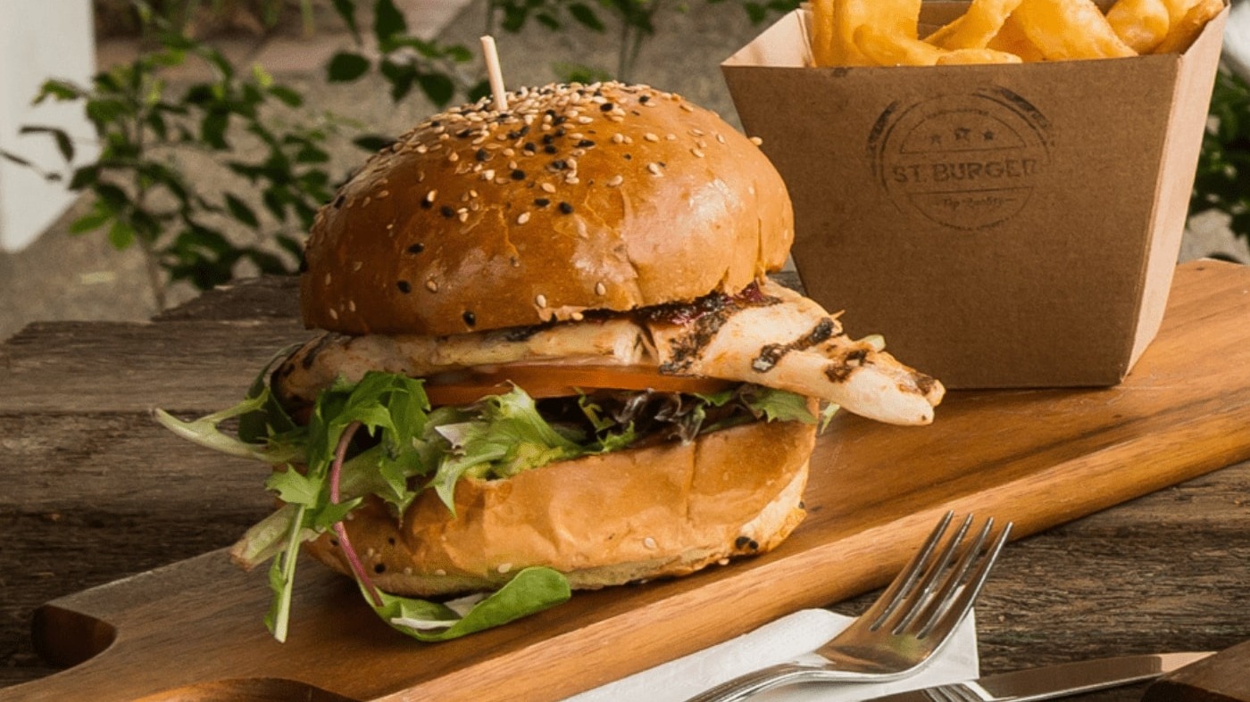 Grilled Chicken Burger and Chips
