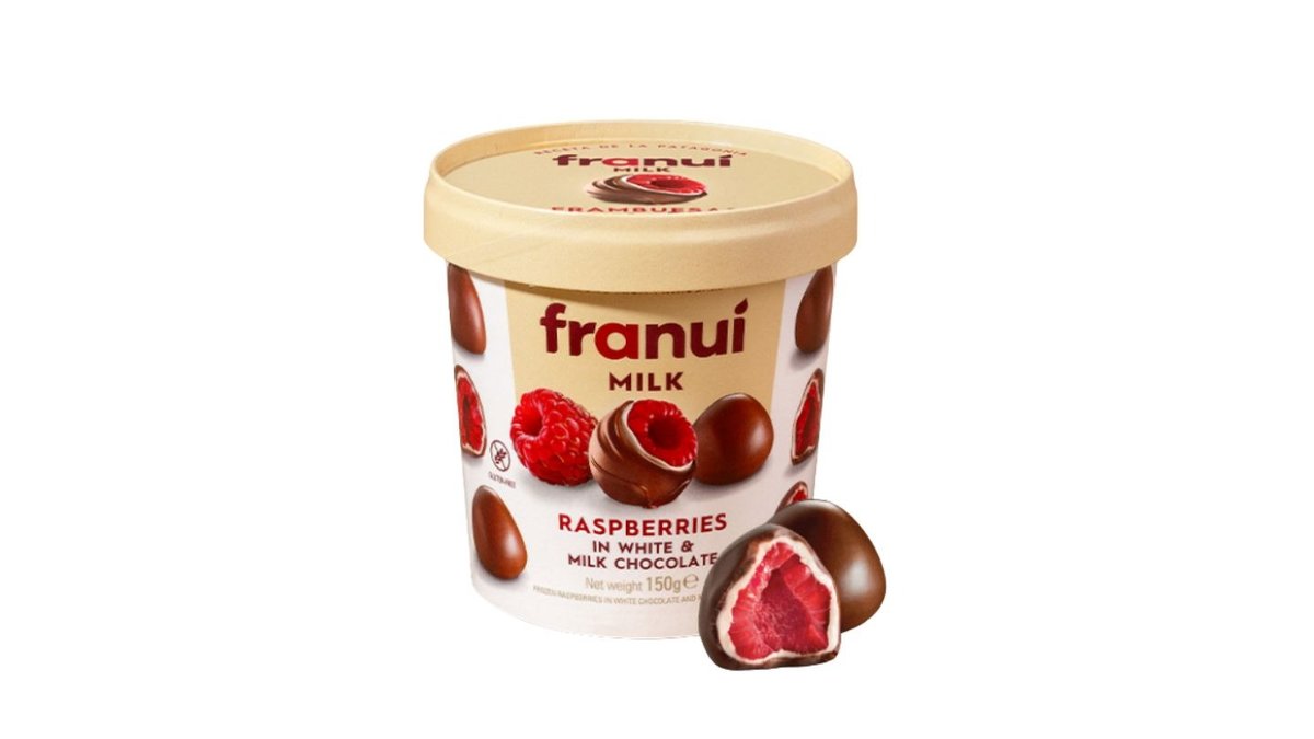 Franui - friss málna fehér és tejcsokoládéval bevonva