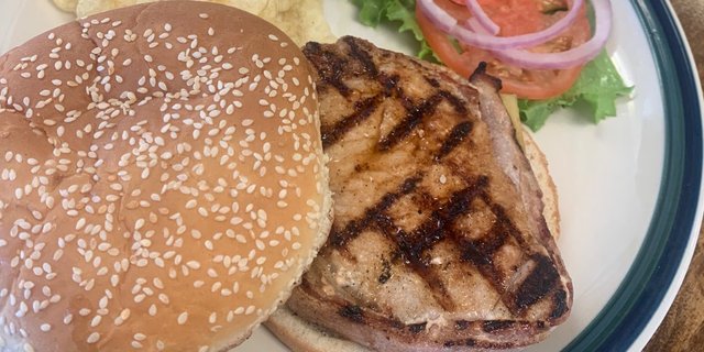 Bacon-Wrapped Pork Chop Sandwich