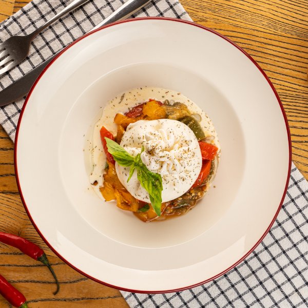 Burrata with roasted vegetables