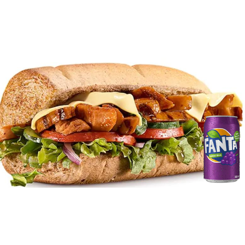 Combo 2x Sanduíche Frango Teriyaki 15cm + Fanta Uva Lata