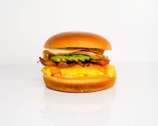 Brioche, Bacon, Turkey, Avocado, Egg, and Cheddar