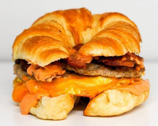 Croissant, Bacon, Sausage, Egg ,and Cheddar