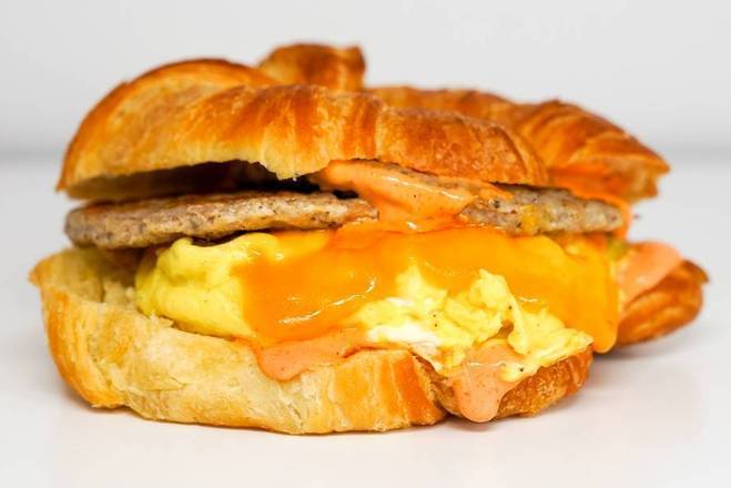 Croissant, Sausage, Egg, and Cheddar