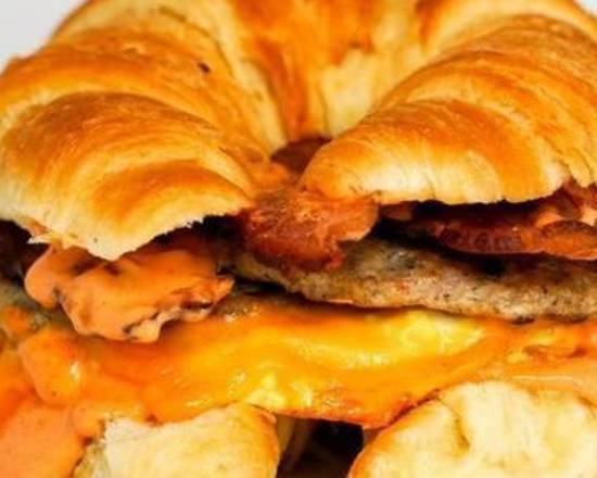 Meat Lovers Croissant Breakfast Sandwich