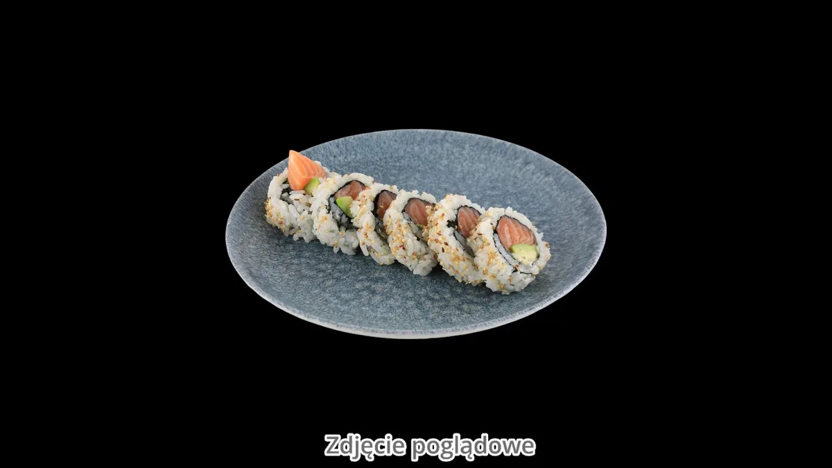 Uramaki California z łososiem na wierzchu