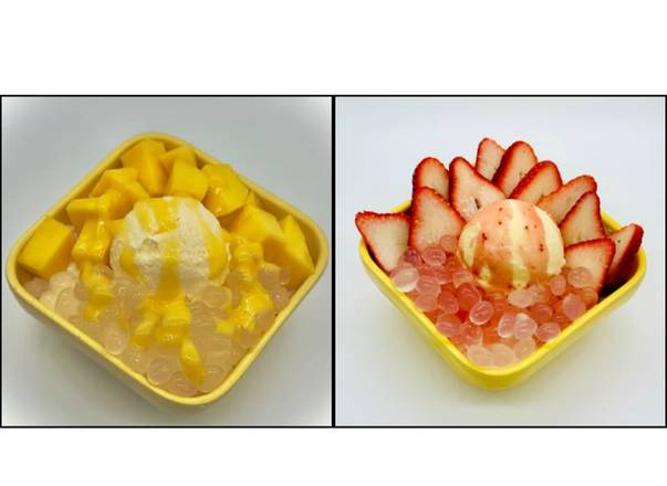 Mango/ Strawberry Crystals Boba and Vanilla Ice Cream