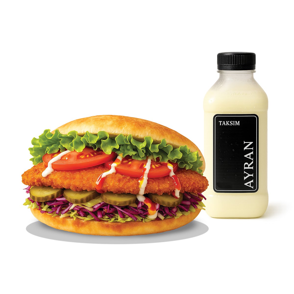 Pita Snitel de pui and Ayran
