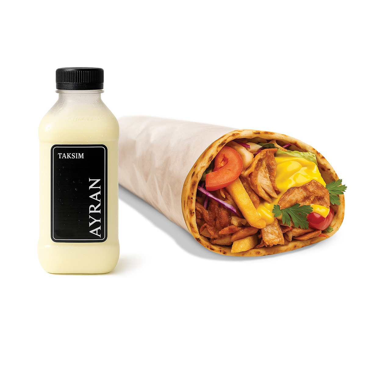 Shaorma lipie mare de pui and Ayran