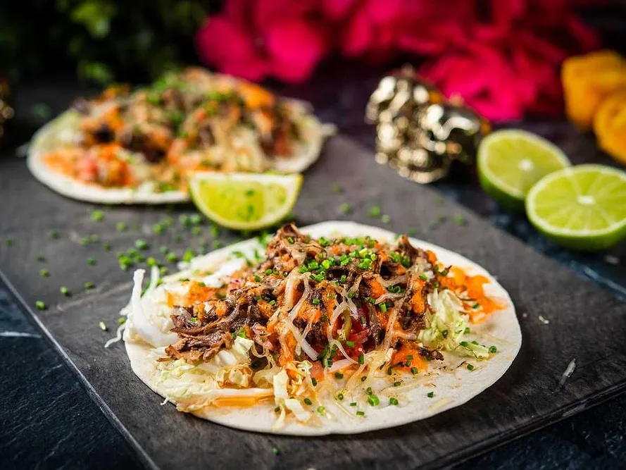 Kerge teriyaki kana taco värske salati ja kurgi salsaga