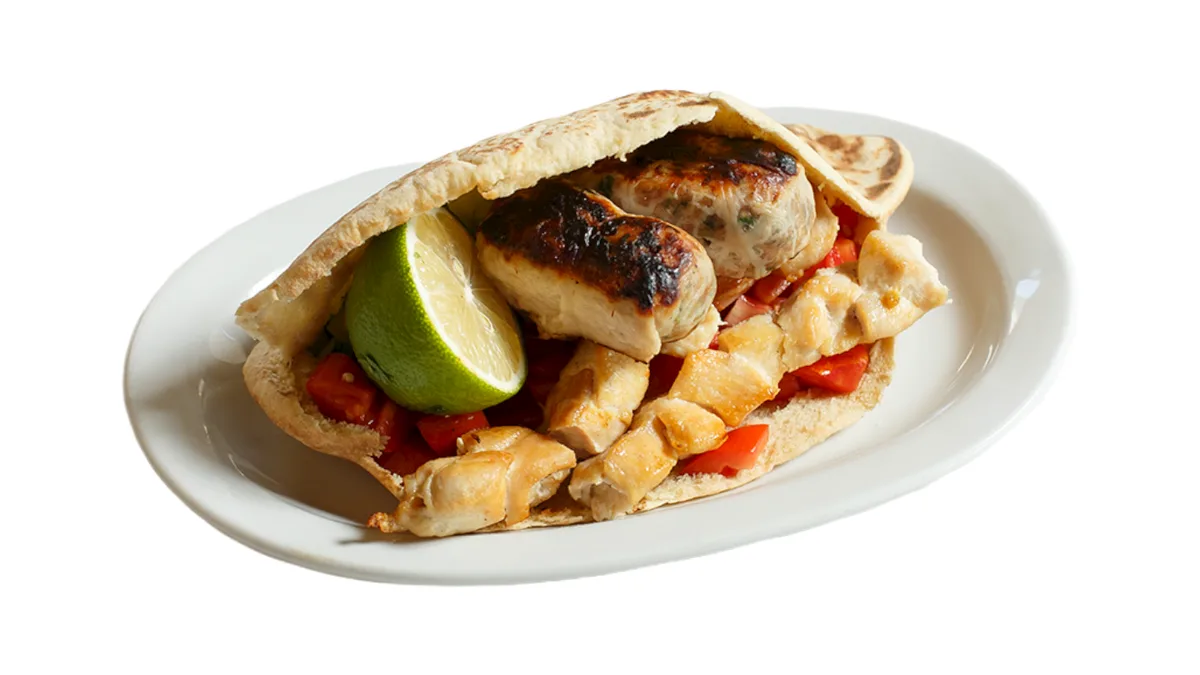 Chicken Souvlaki and Sheftalies Cypriot Pita