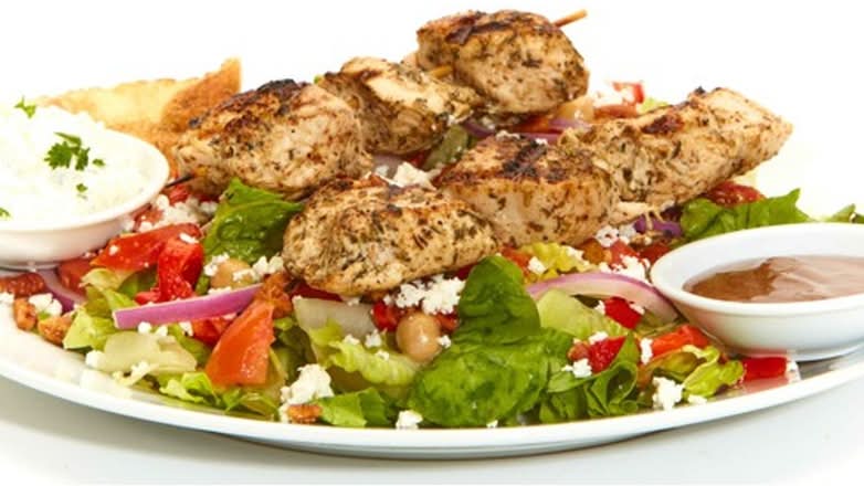 Mediterranean Salad w/ Grilled Chicken Kebobs