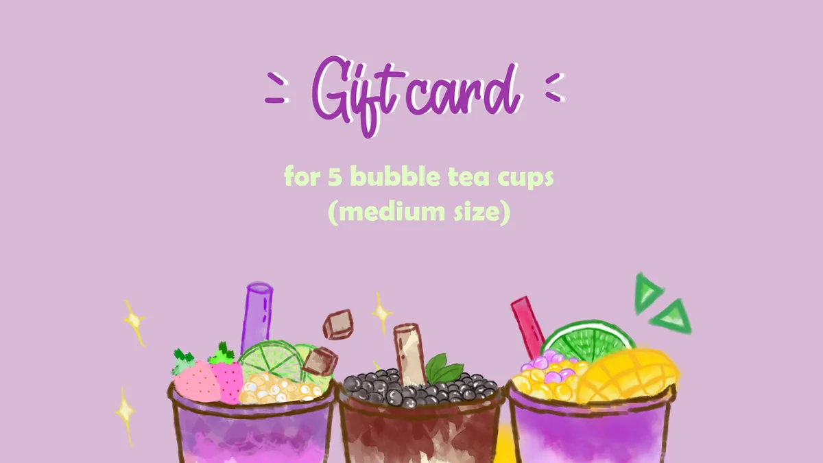 Gift card - 5 bubble tea cups (Medium size)
