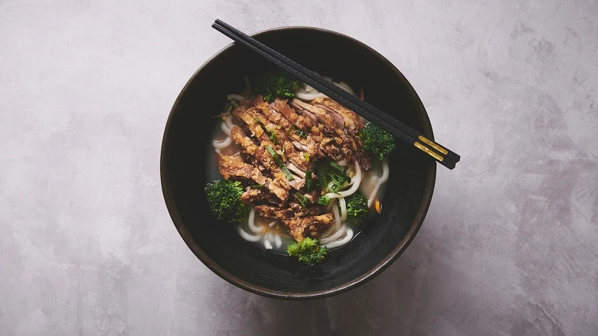 Udon nudelsuppe med and