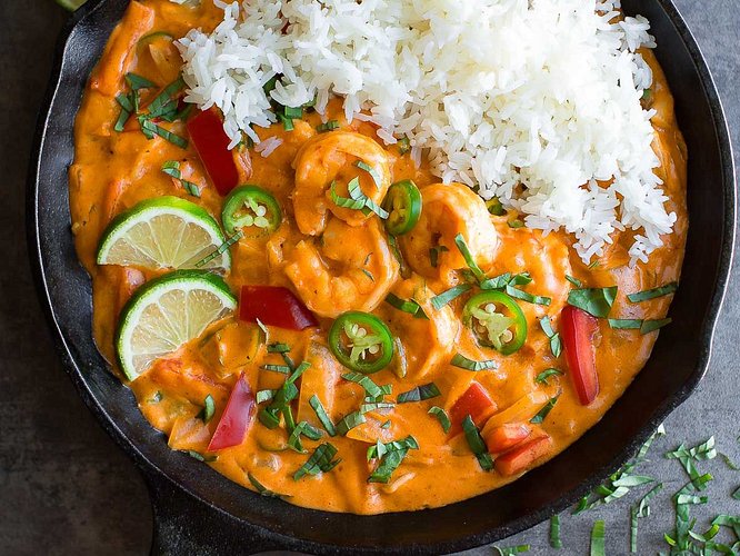 Red Curry Prawns and Rice