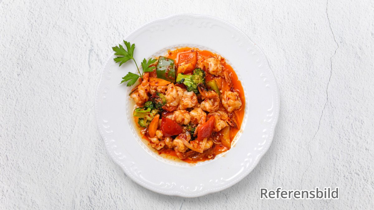 42. Tigerräkor med Blandade Grönsaker and kungpaosås