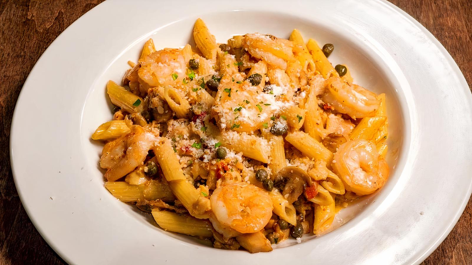 Penne with White Clam Sauce and Shrimp