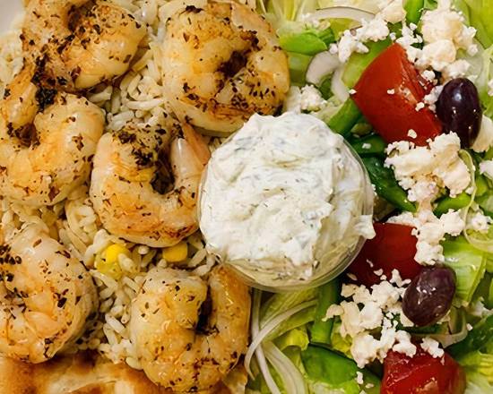 Grilled Shrimp Platter (w/Greek Salad, Rice or Fries, Tzatziki and Pita)