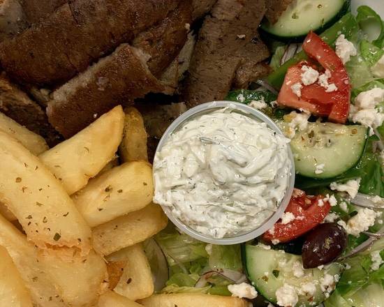 Gyro Lamb Meat Platter (w/Greek Salad, Rice or Fries, Tzatziki and Pita)