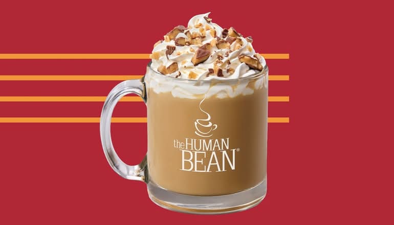 Salted Gold Latte topped with Heath