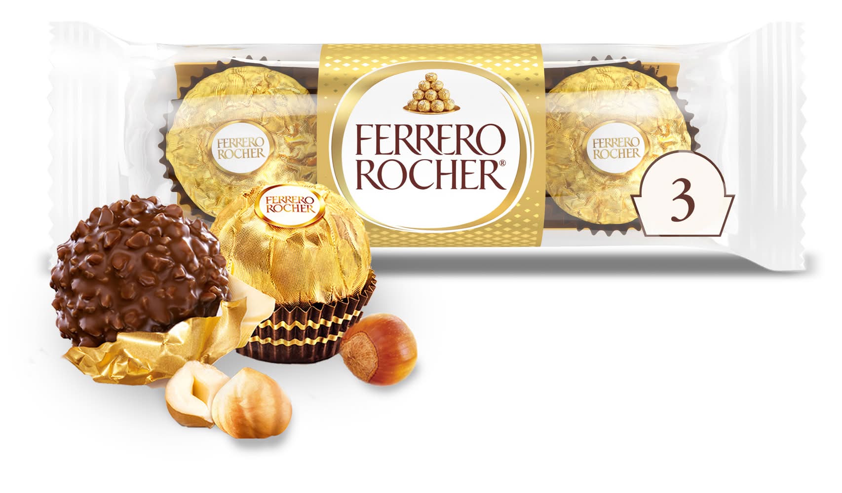 Ferrero Rocher Fine Milk Chocolates, Hazelnut (1.3 oz, 3 ct)