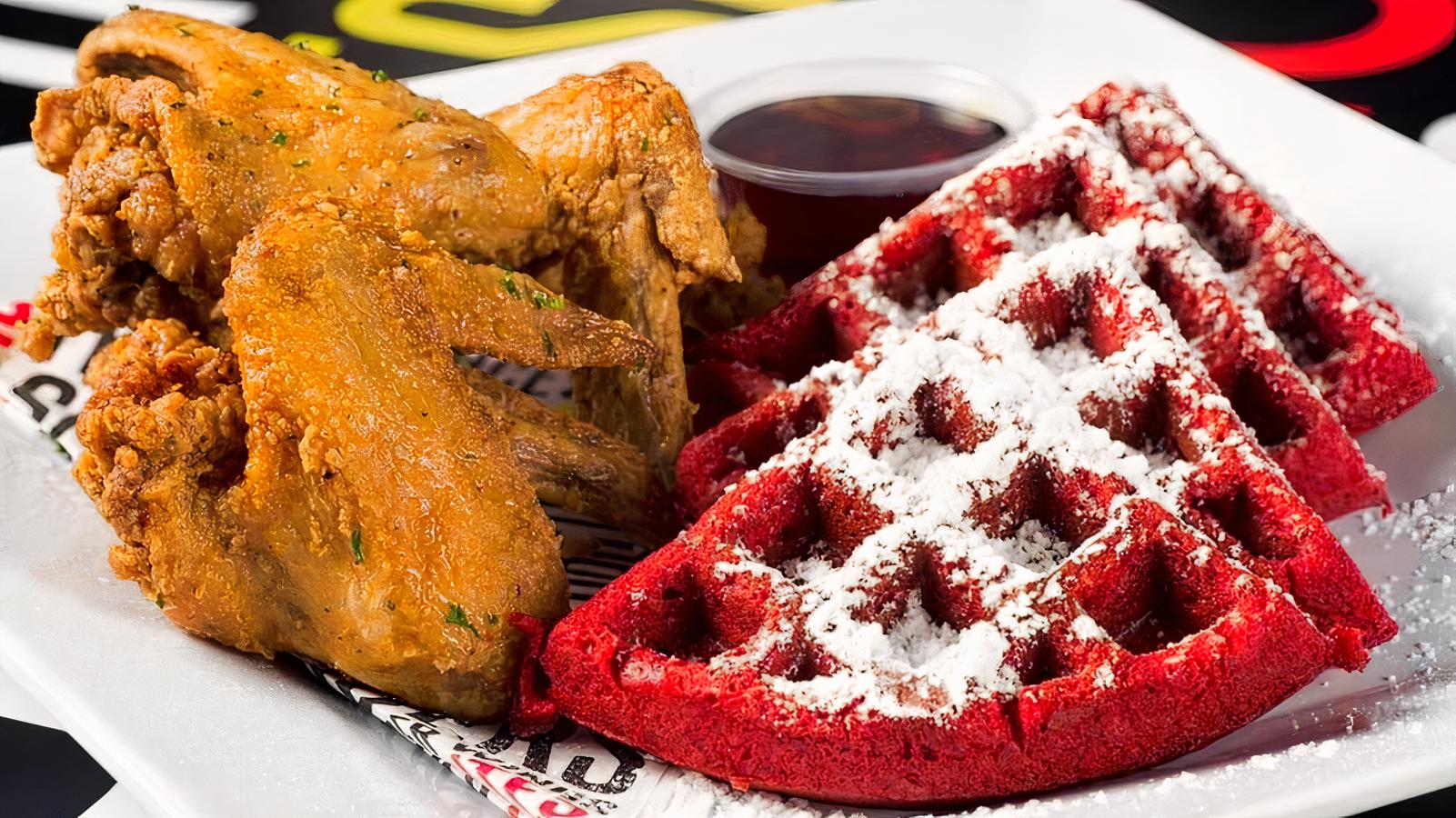 Fried Chicken and Red Velvet Waffles
