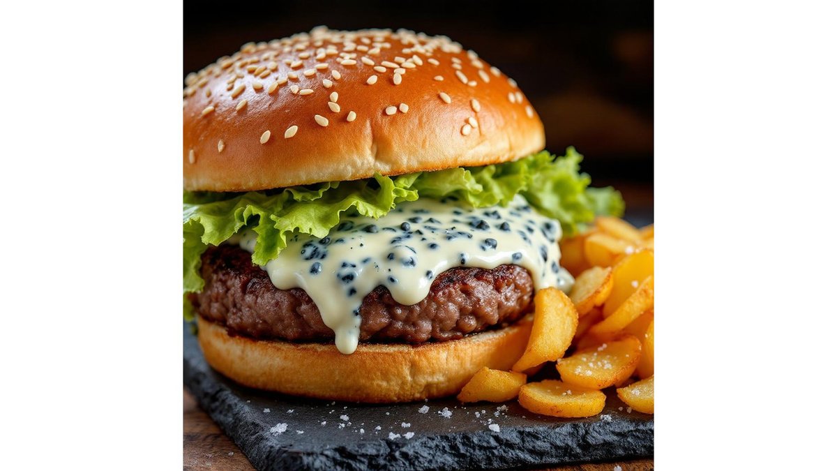 Burgrer Blue Cheese și cartofi prăjiți