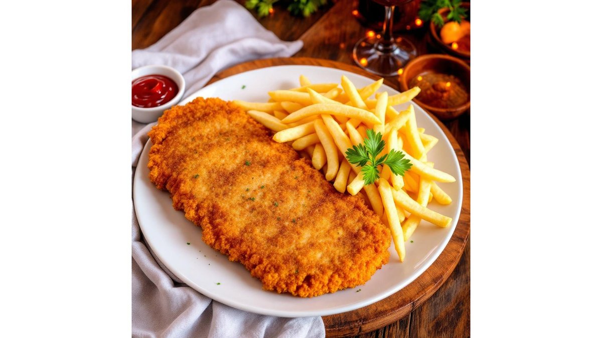 Snitzel de Vițel cu cartofi prăjiți