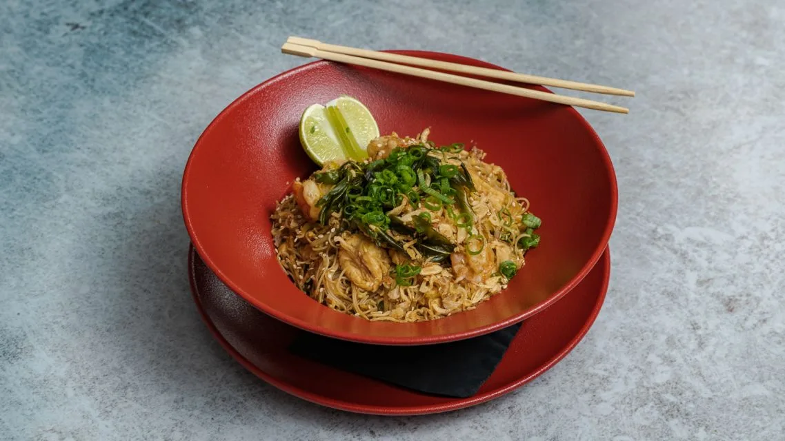Singapore Noodles with Chicken and Prawns
