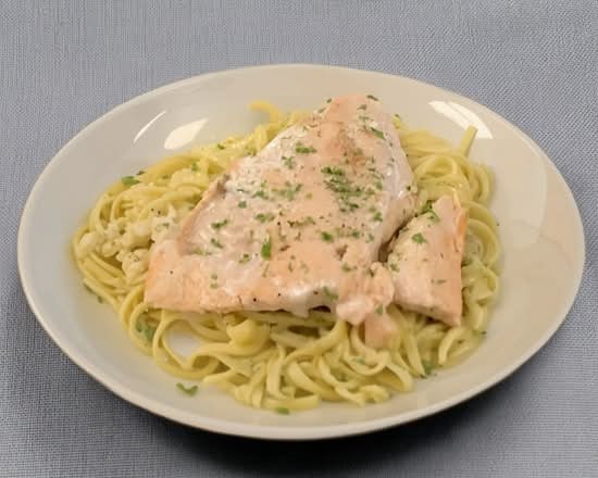 Grilled Salmon with Creamy Pesto Pasta