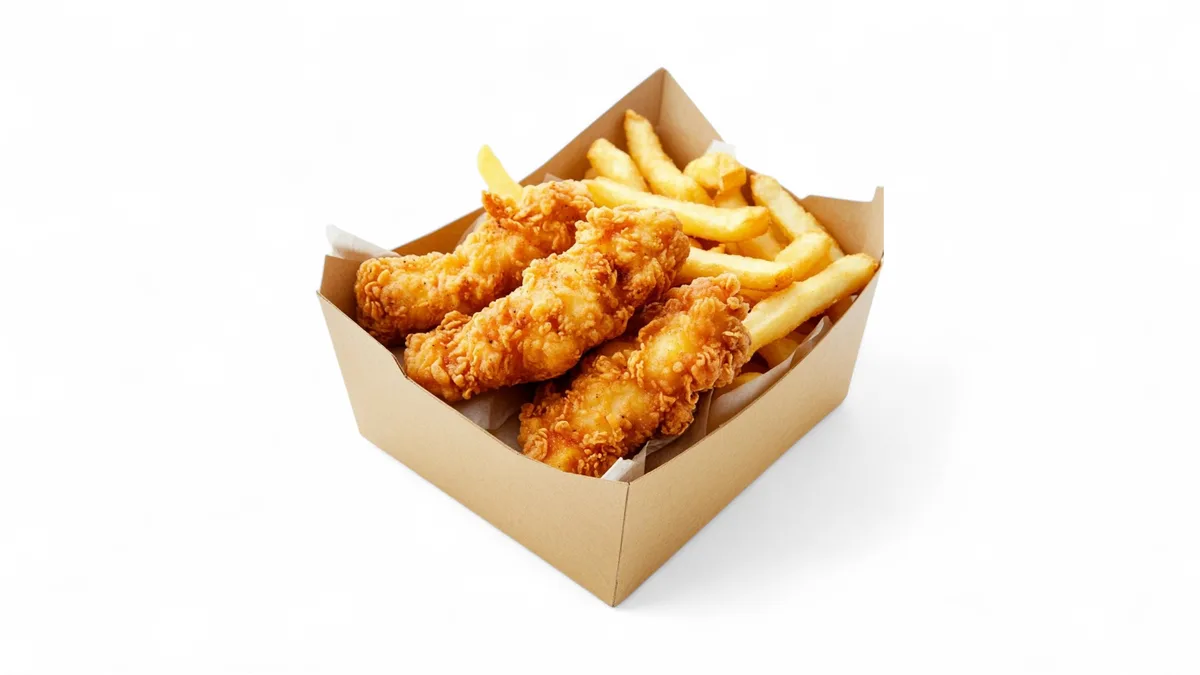 🍗🍟Kuřecí stripsy s hranolkami , 3 ks.