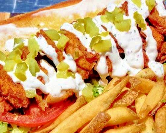 "The Rich Man" Shrimp Po' Boy Sandwich and Fries