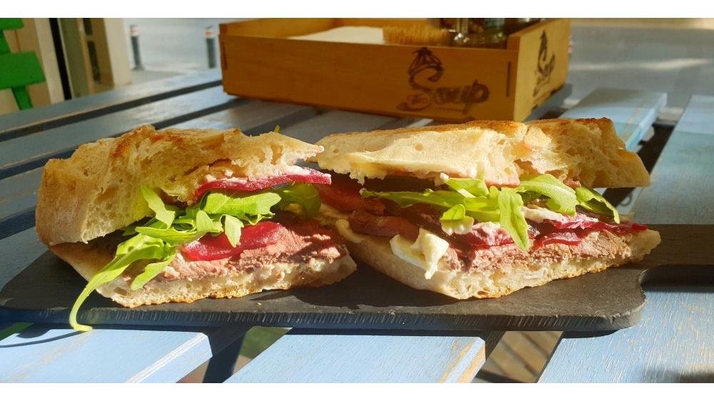 Roast beef and cheese sandwich