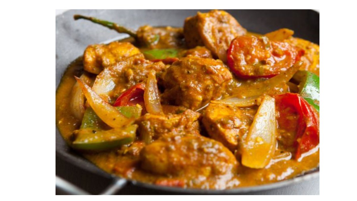 Chicken Jalfrezi Serveres med ris.