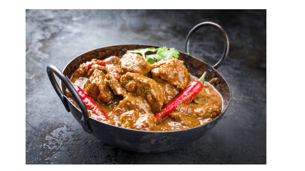 Lam Madras serveres med ris.
