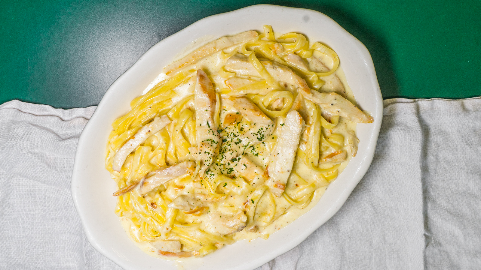 Two Fettuccine Alfredo with Shrimp and Broccoli