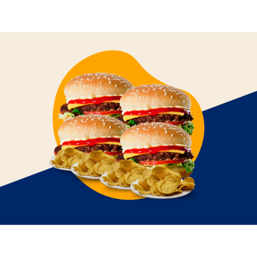 4 Hamburguesas con Queso + 4 Doraditas
