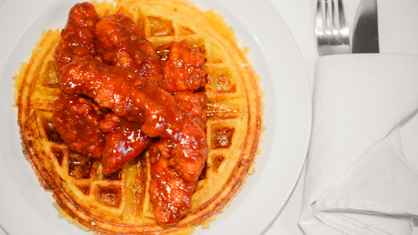 Sweet and Spicy Chicken and Waffles Plate